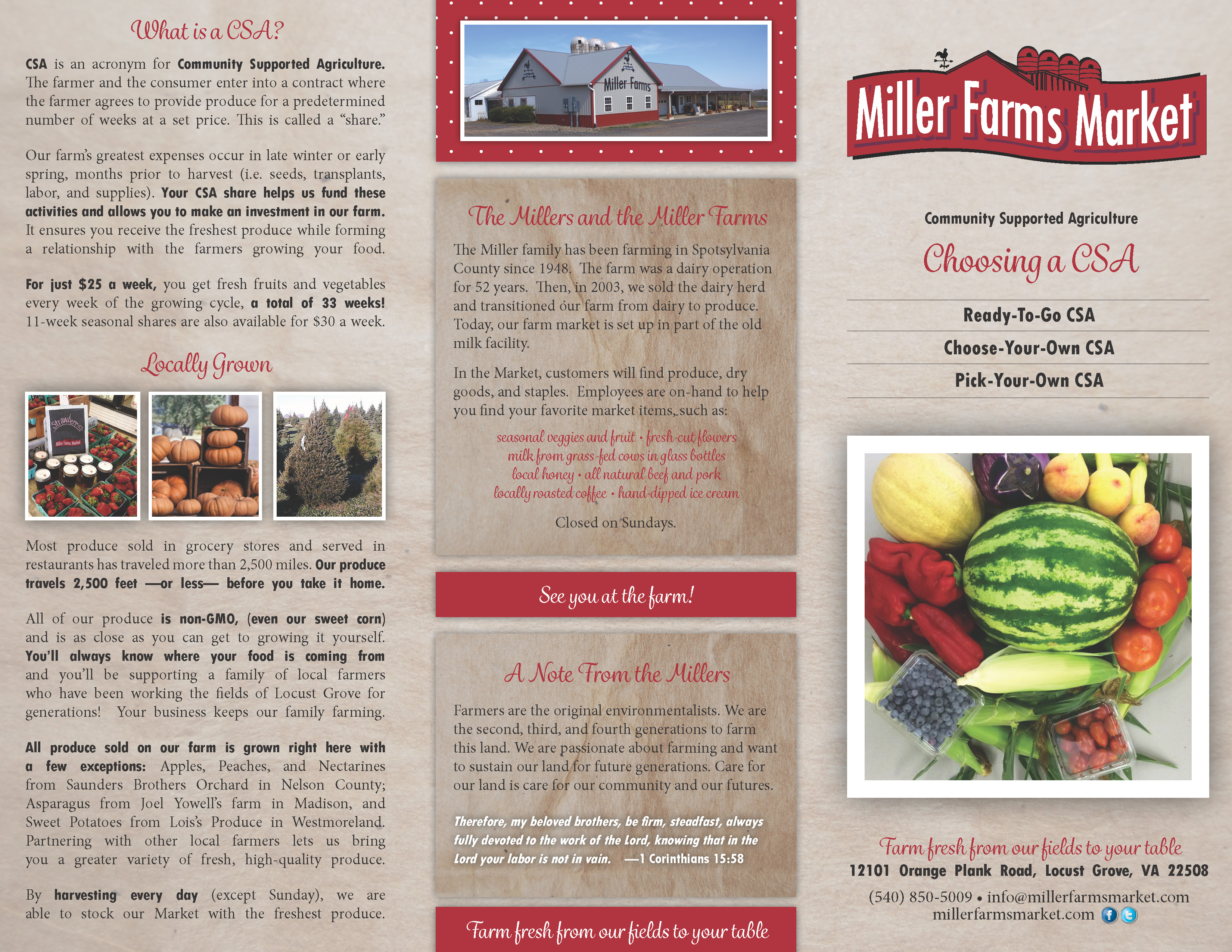 Tri-fold brochure for Miller Farms